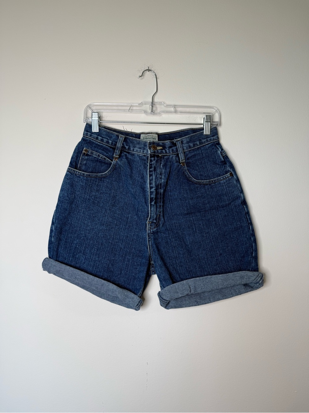 Classic Dark Blue Denim Roll-Cuff Women's Shorts